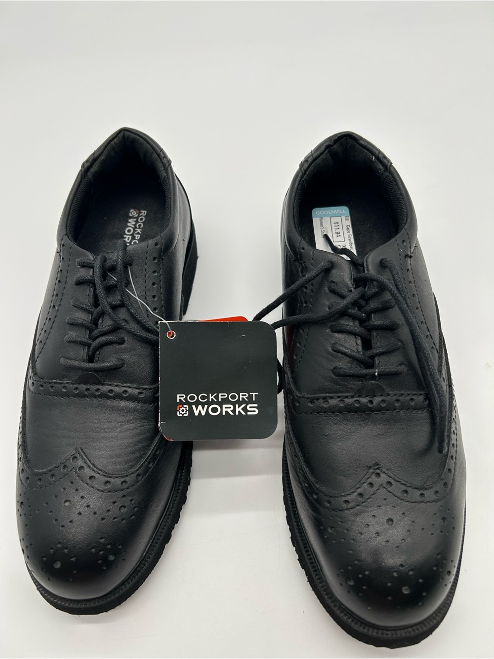 Rockport Black Leather Wingtip Oxford Steel Toe Work Shoes Slip Resistant size 7
